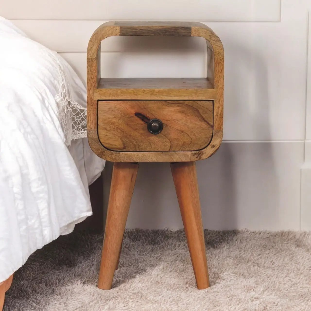 Solid Wood Extra Mini Oak-ish Curve Open Slot Nightstand by HouseOfZazla