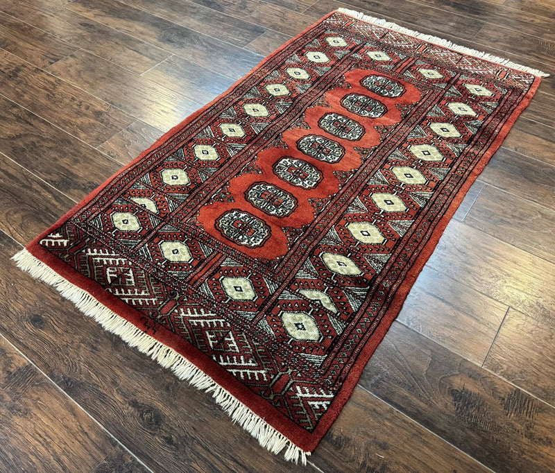 Red Pakistani Turkoman Rug 3x5, Bokhara Design, Vintage, Signed by Jewel Rugs
