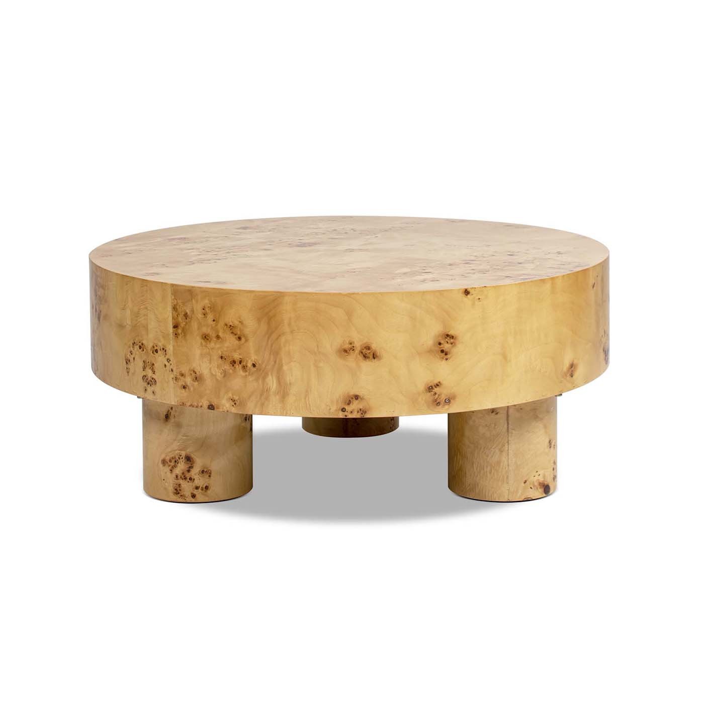 Nebula 35.5' Round Pillar Leg Coffee Table Warm Natural Brown Burl Wood by HouseOfZazla