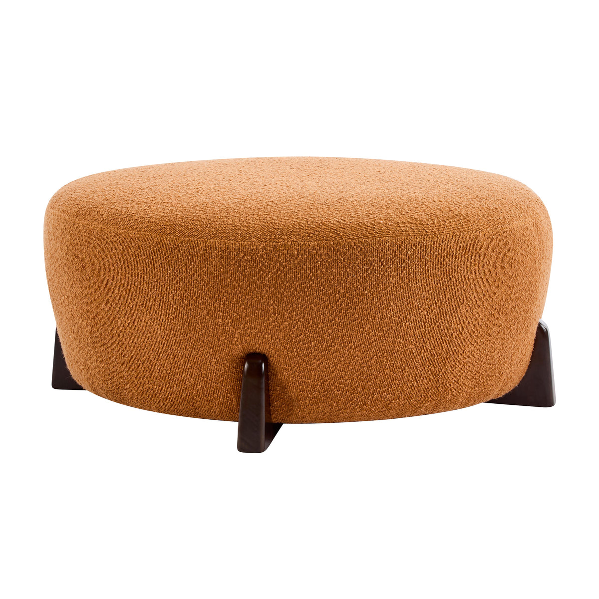 Boucle Round Ottoman with Splayed Rubber Wood Legs - Pumpkin, photo 5 of 10
