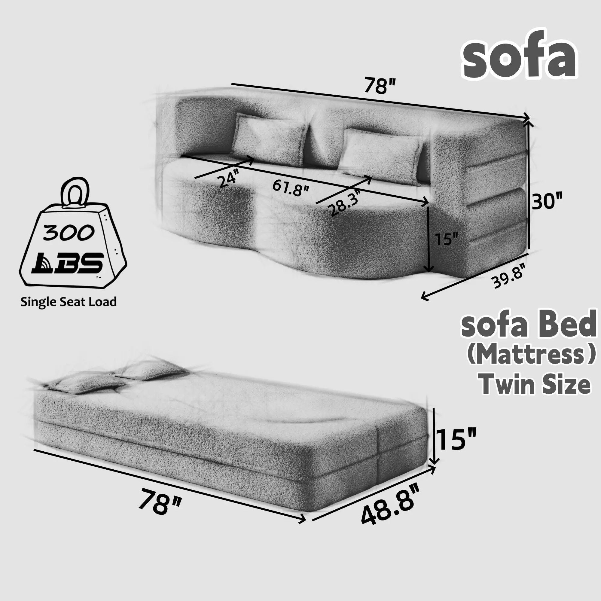 Modern Floor Sofa With 2 Pillows, Twin Size For Living Room by HouseOfZazla