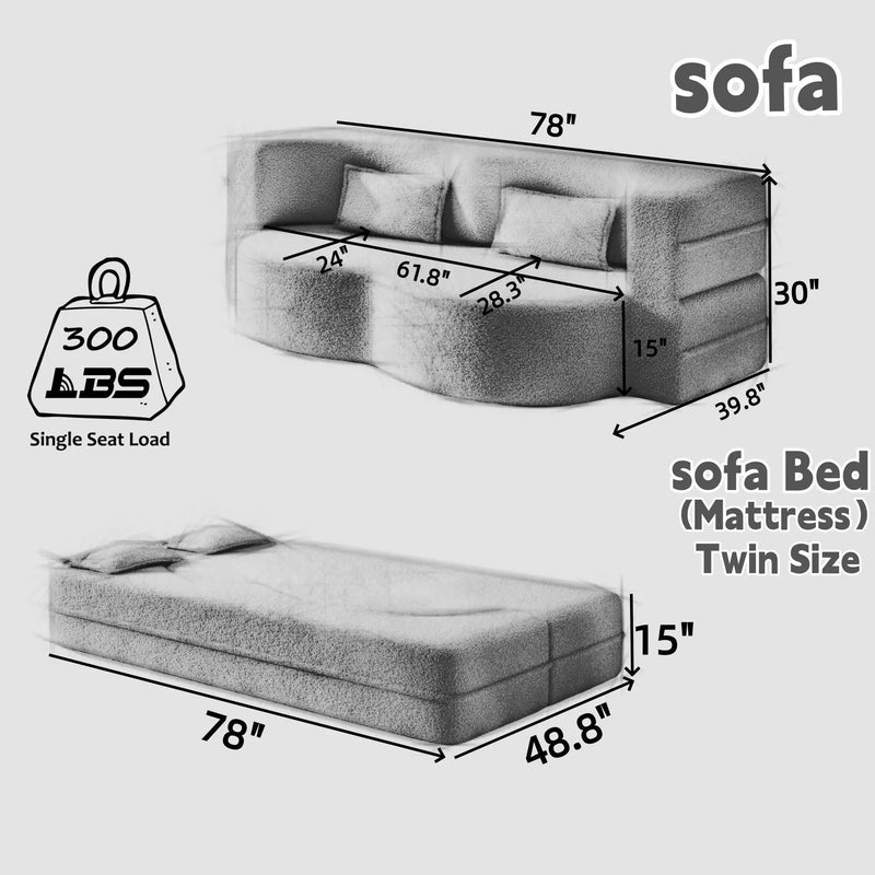Modern Floor Sleeper Sofa Bed With 2 Pillows, Convertible Twin Size Folding Mattress For Living Room by HouseOfZazla