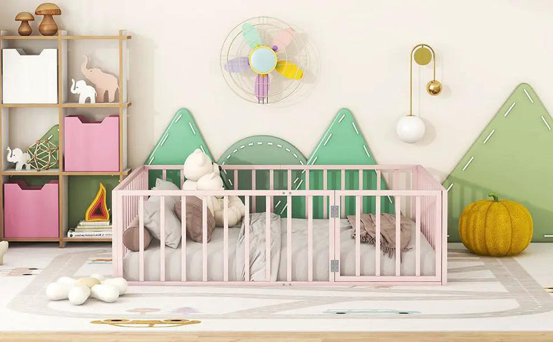 Metal Floor Bed Frame With Fence And Door by HouseOfZazla