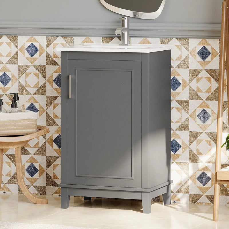 Modern Small Bathroom Vanity Cabinet With Ceramic Basin, Ample Storage, 1 Soft Close Door by HouseOfZazla