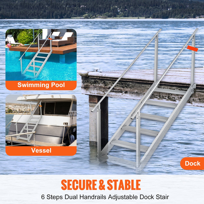 Dock Ladder, 43''-51'' Adjustable Height, 6 Steps with Dual Handrails by HouseOfZazla