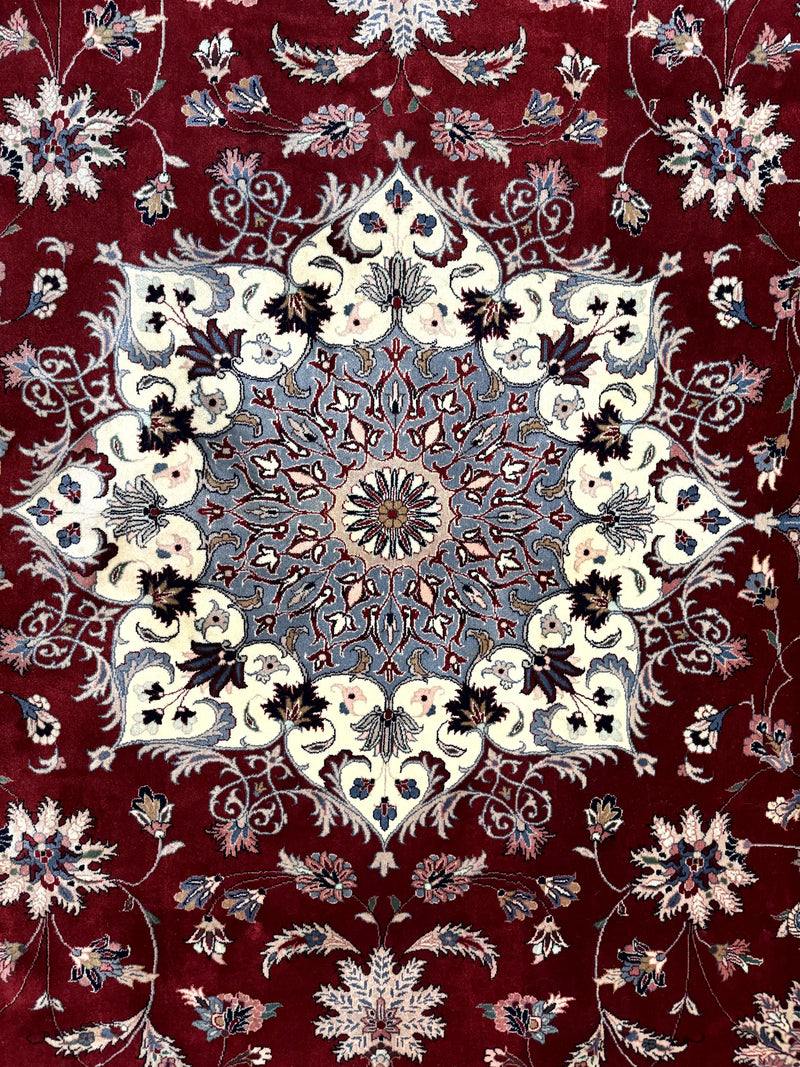 Pak Persian Rug 9x12, Maroon and Ivory, Wool Handmade Vintage by Jewel Rugs