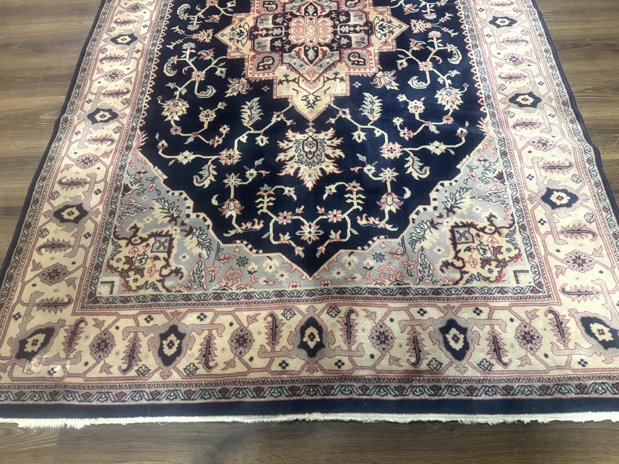 Karastan Rug Navy Serapi, Kara Shah Rug, Navy Blue, 5.6 x 8.6, Vintage Karastan Area Rug, Wool Pile Karastan Rug by Jewel Rugs