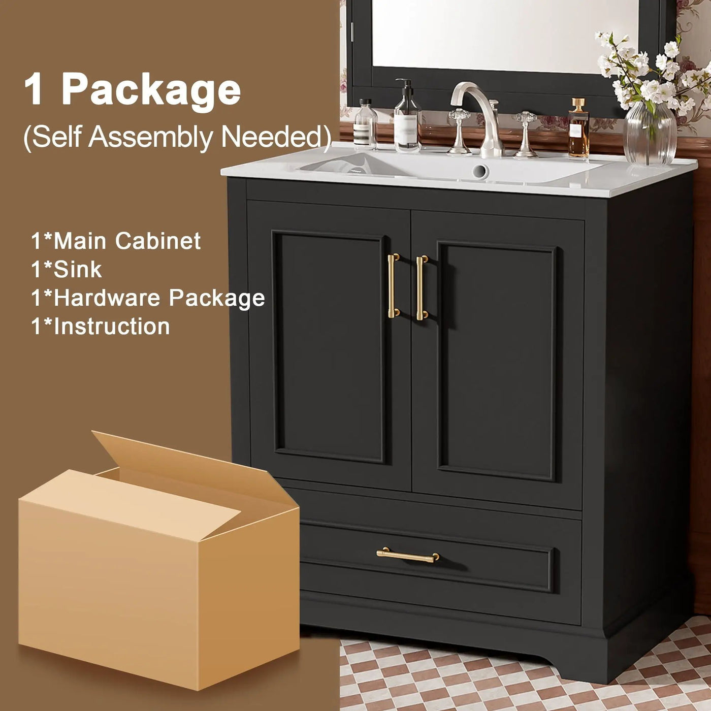 Bathroom Vanity With Sink, 1 Divided Drawer And 2 Soft Close Doors With Double Shelf by HouseOfZazla