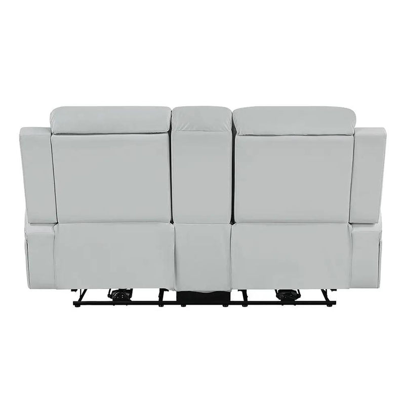 Elonzo - Power Motion Loveseat With Console, LED, Power Headrest & Speaker - Light Gray by Unique Piece Furniture