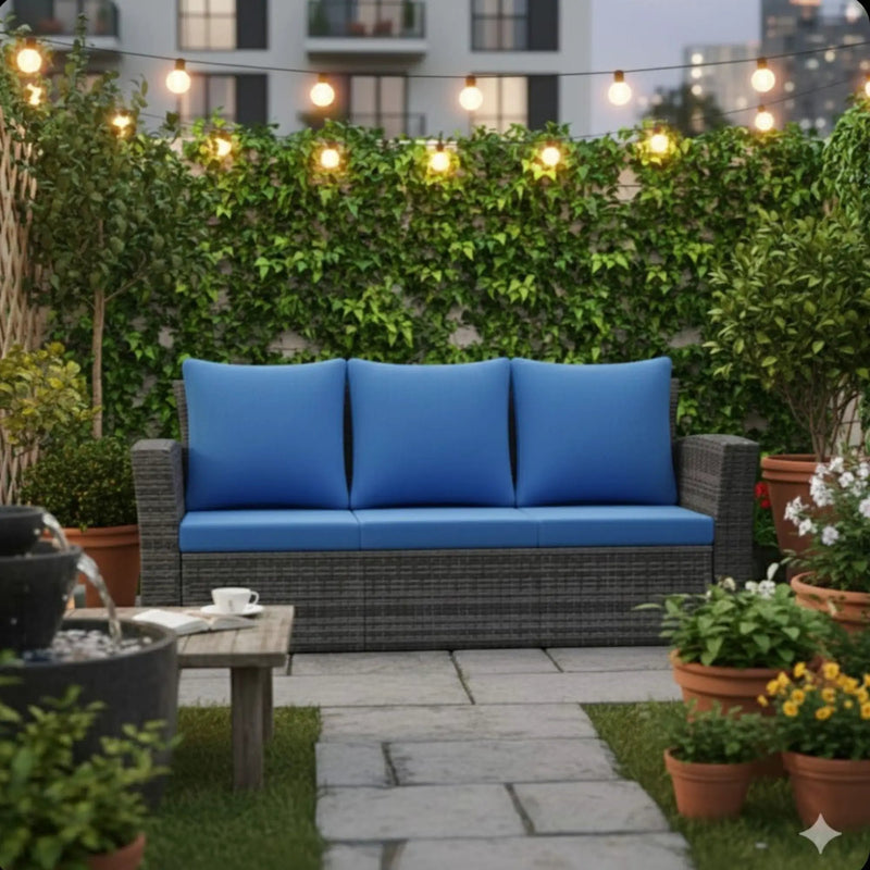 All-Weather Wicker 3 Seat Patio Sofa With Thick Cushions by HouseOfZazla