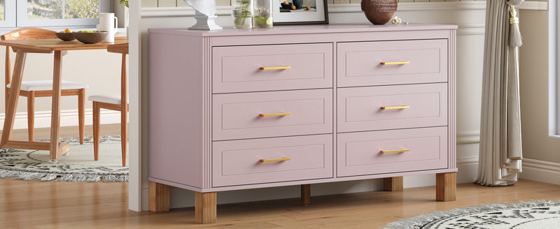 6-Drawer Double Dresser , Modern Storage Cabinet with Metal Handles & Solid Wood Legs, Dresser Drawer Organizer for Kids Bedroom, Heavy-Duty Wooden Dresser with Pre-Installed, photo 7 of 10