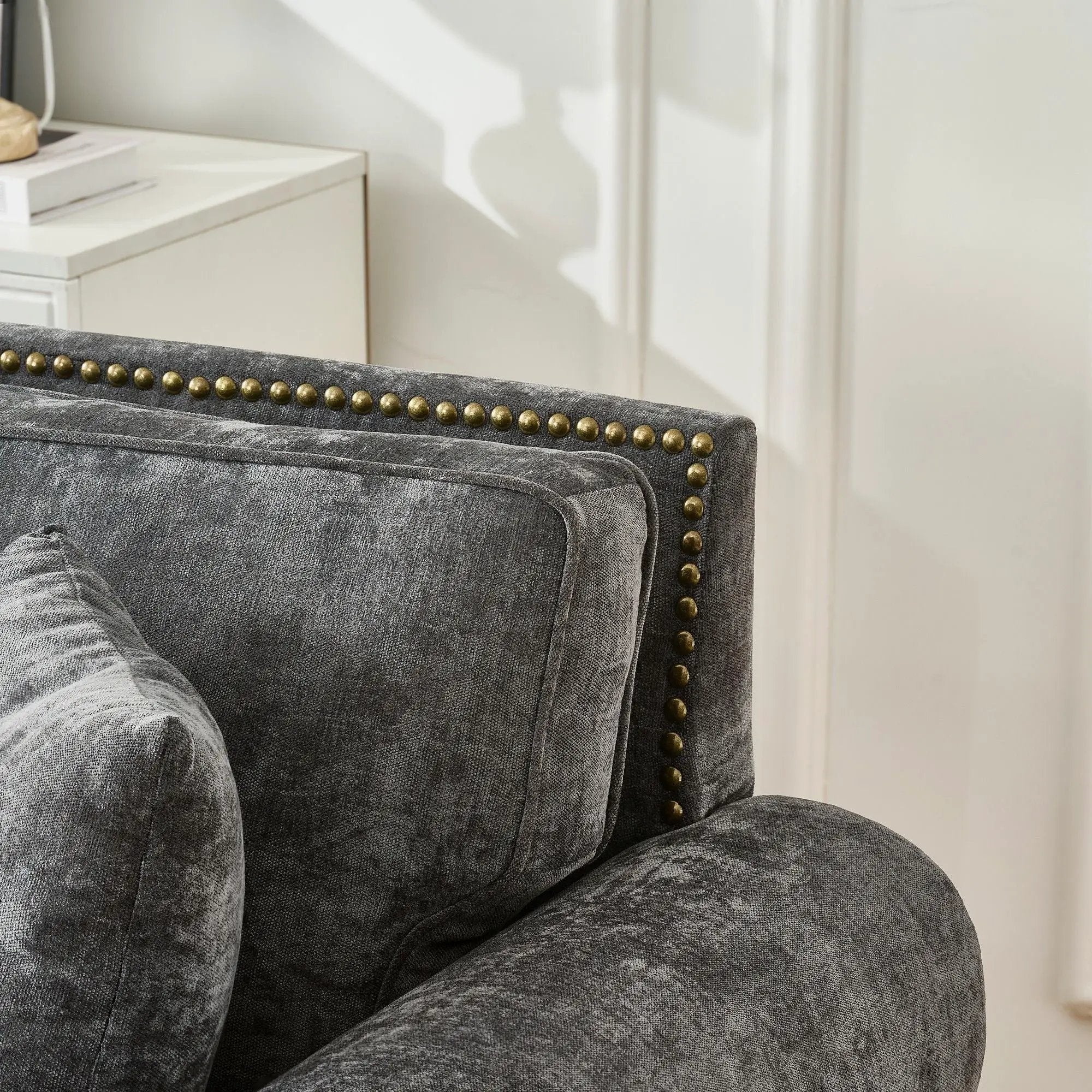 3 Seater Sofa With Tufted Upholstery, Rolled Arms, Nailhead Trim by HouseOfZazla