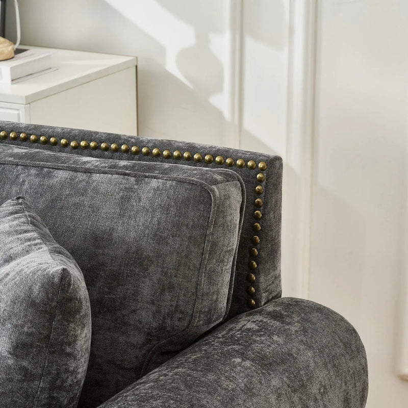 3 Seater Sofa With Tufted Upholstery, Rolled Arms, Nailhead Trim by HouseOfZazla