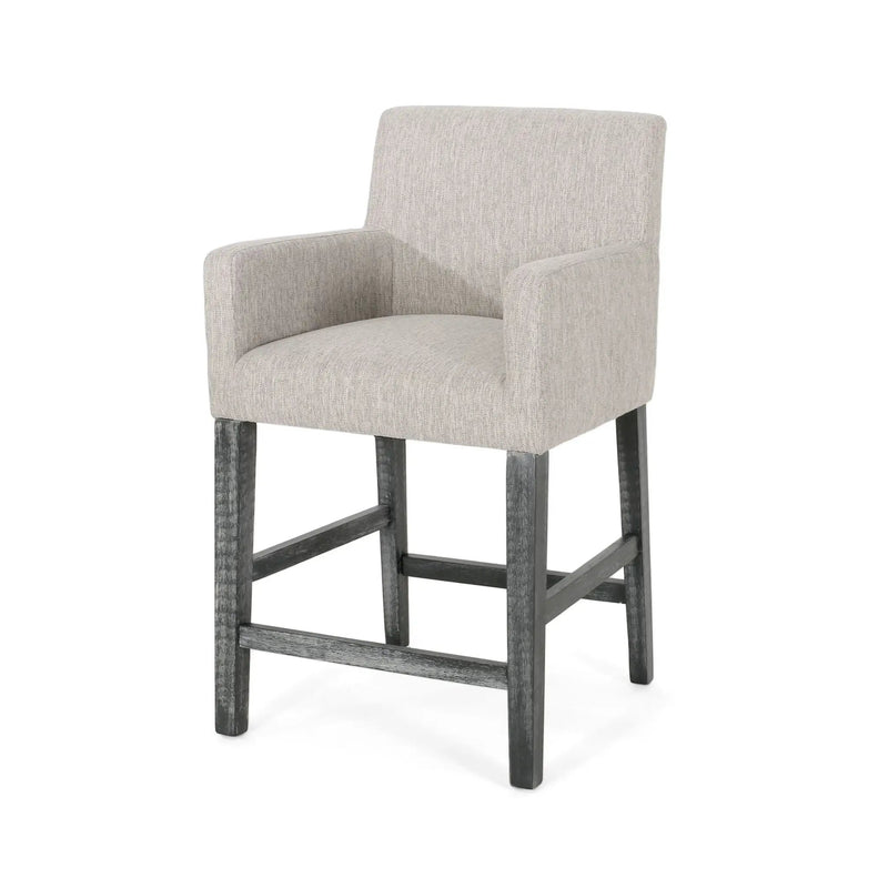 Charmed Upholstered Counter Stool with H-Frame Base and Round Arms by HouseOfZazla