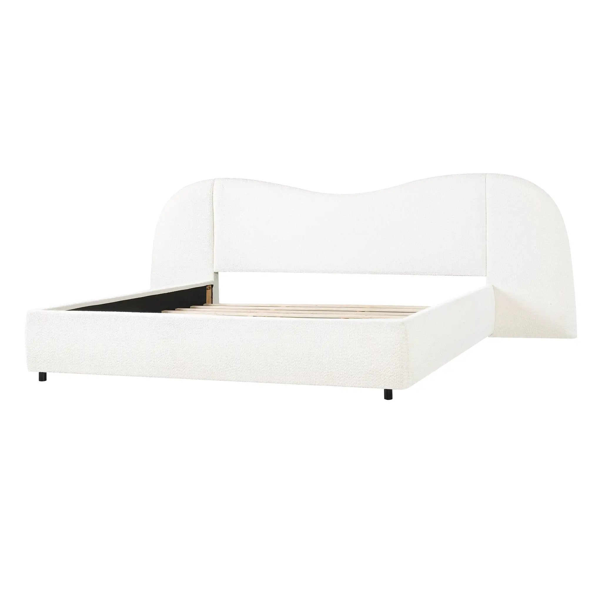 King Size Upholstered Bed Frame With Boucle Fabric Curved And Wide Headboard by HouseOfZazla