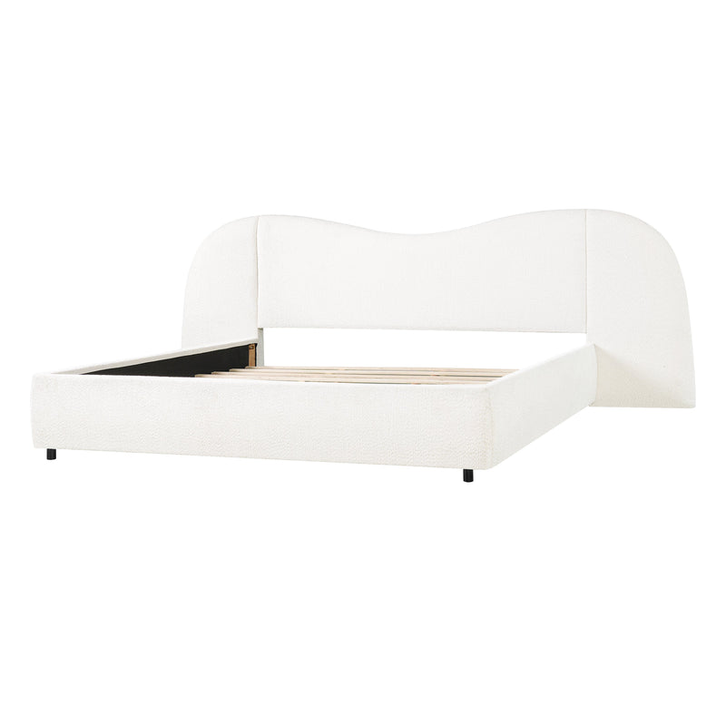 King Size Upholstered Bed Frame With Boucle Fabric Curved And Wide Headboard by HouseOfZazla