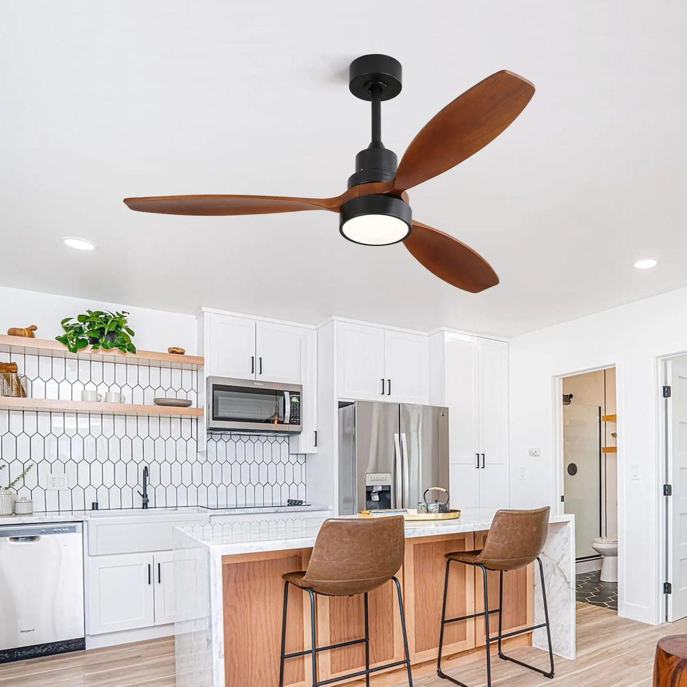 Ceiling Fan With Reversible DC Motor, LED Light & Remote Control by HouseOfZazla