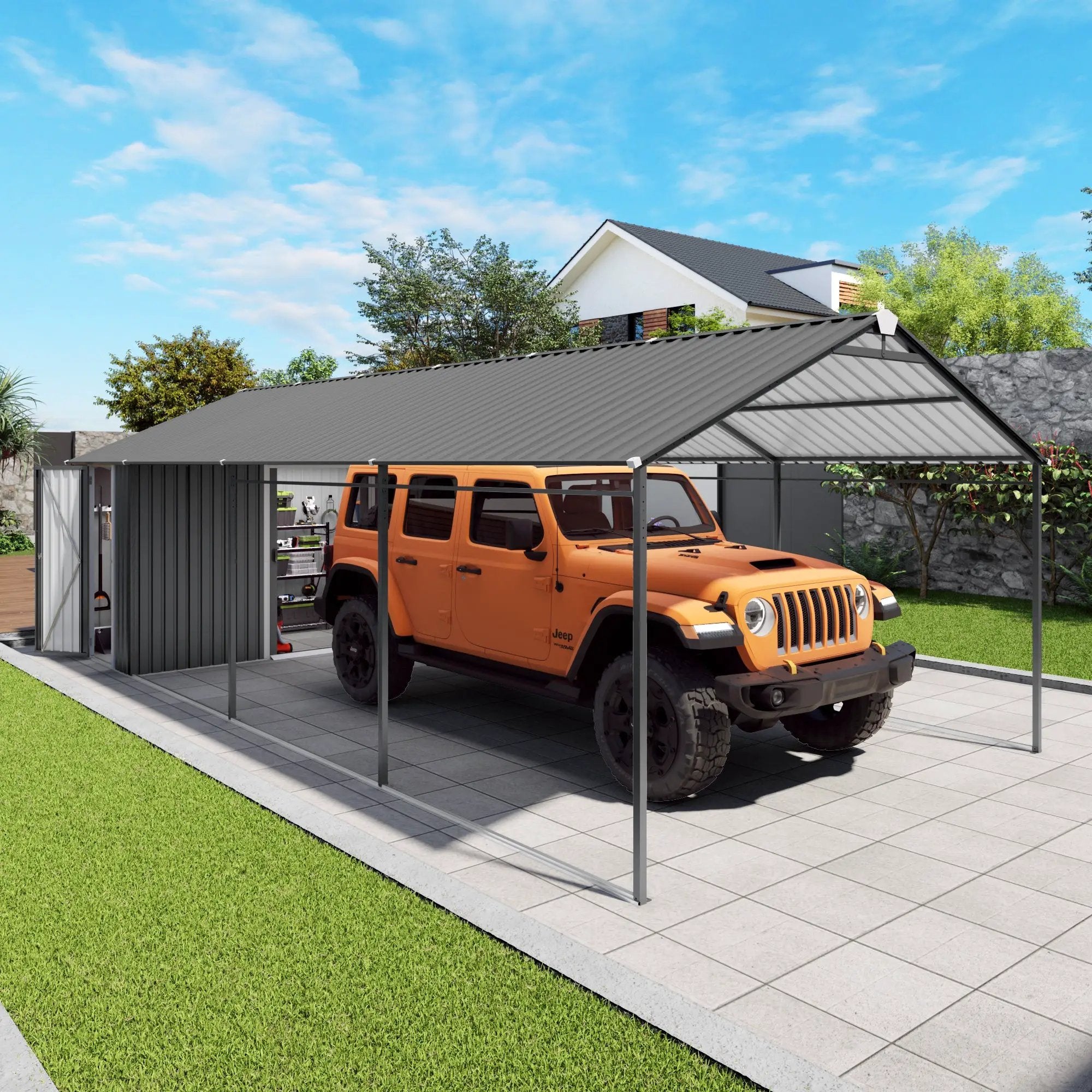 12x25 FT Galvanized Steel Carport with Shelter and Shed by HouseOfZazla