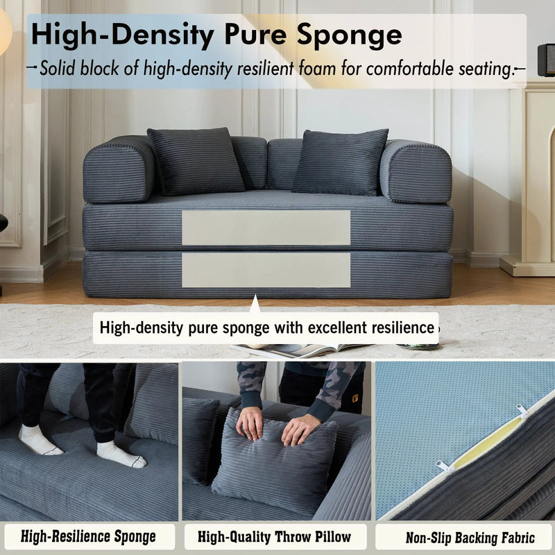 59" Convertible Sleeper Sofa Bed with Cylindrical Pillow - Gray by HouseOfZazla