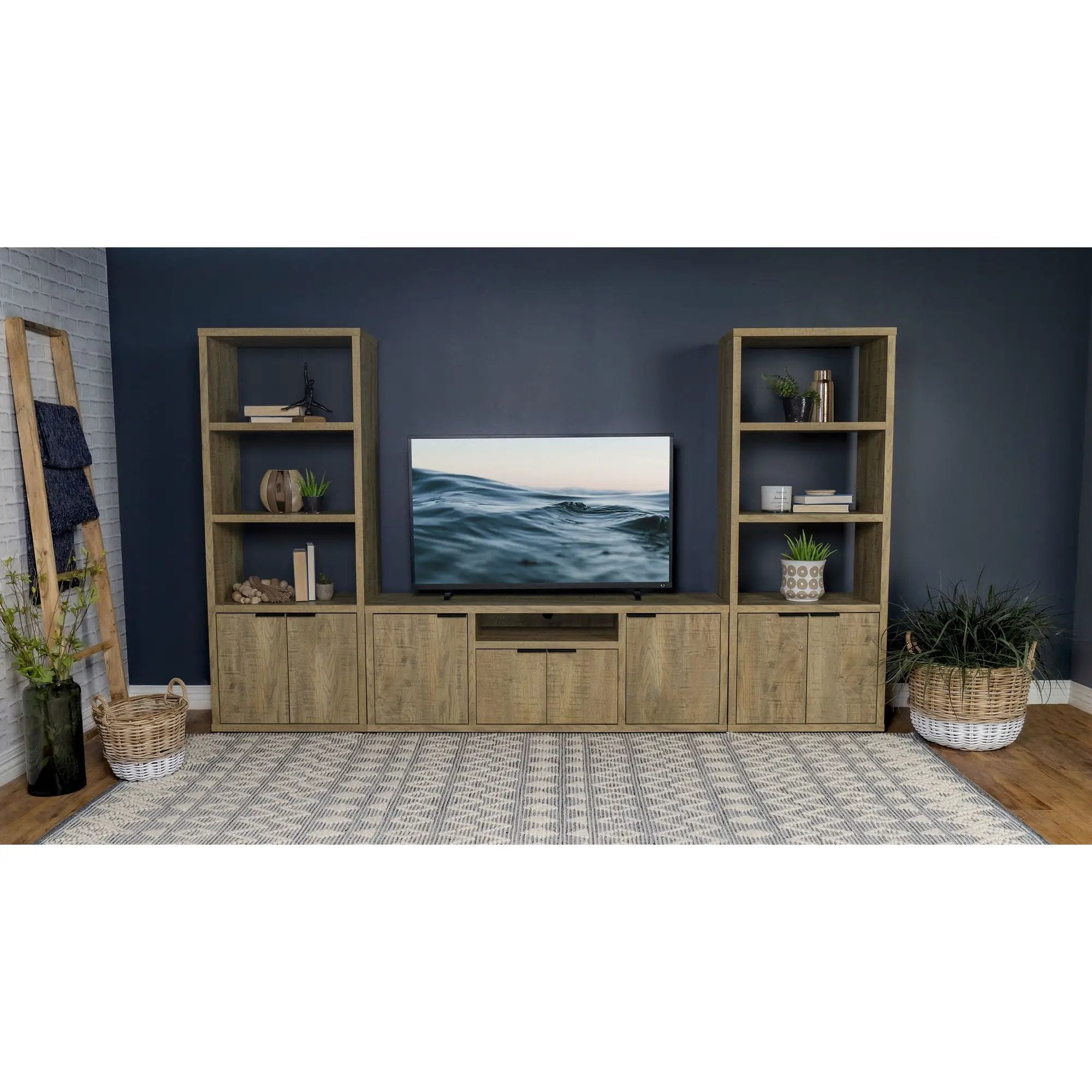 Noriega - 3 Piece TV Entertainment Center, Open & Concealed Storage - Wood by HouseOfZazla