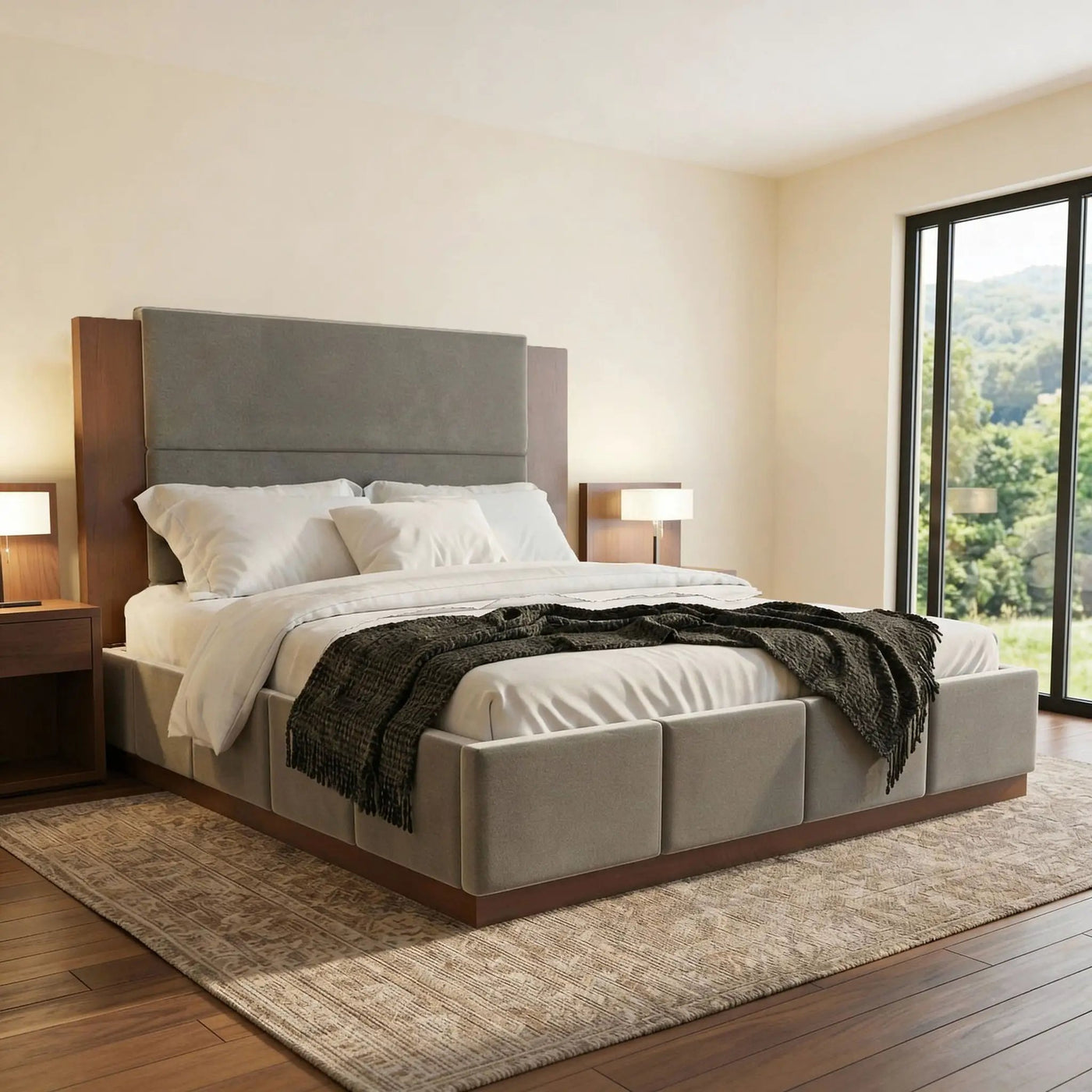 Modern Upholstered Platform Bed With Extended Headboard by HouseOfZazla