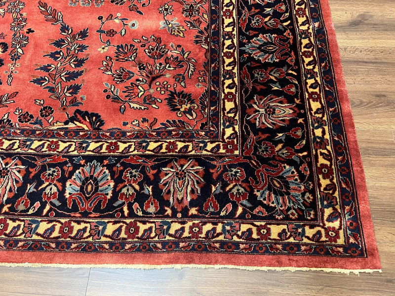 Indo Sarouk Rug 10x14, Vintage Indian Persian Area Rug 10 x 14, Wool Hand-Knotted Oriental Carpet, Red Floral Allover Large Rug, Beautiful by Jewel Rugs