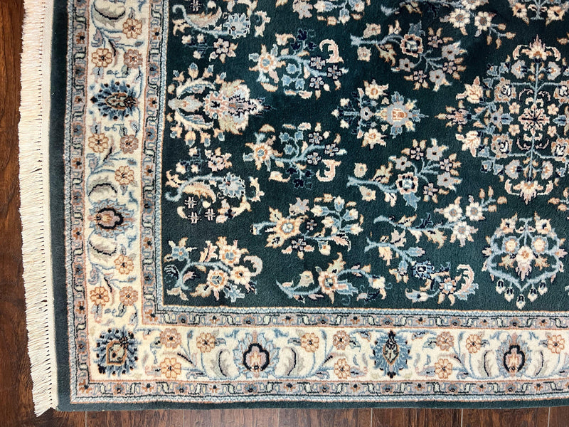 Green Indo Persian Rug 4x6, Floral Allover, Handmade Vintage Oriental Carpet, Sarouk Rug, Wool by Jewel Rugs