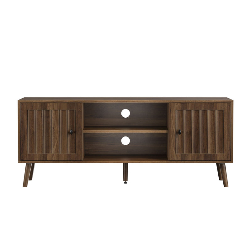55" TV Cabinet With Vertical Groove Doors, Adjustable Shelves - Walnut by HouseOfZazla