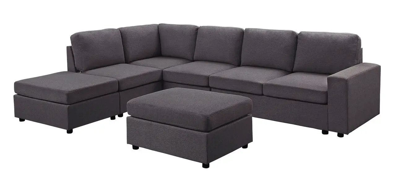 Cassia - 7 Seat Reversible Modular Sectional Sofa With Ottoman by HouseOfZazla