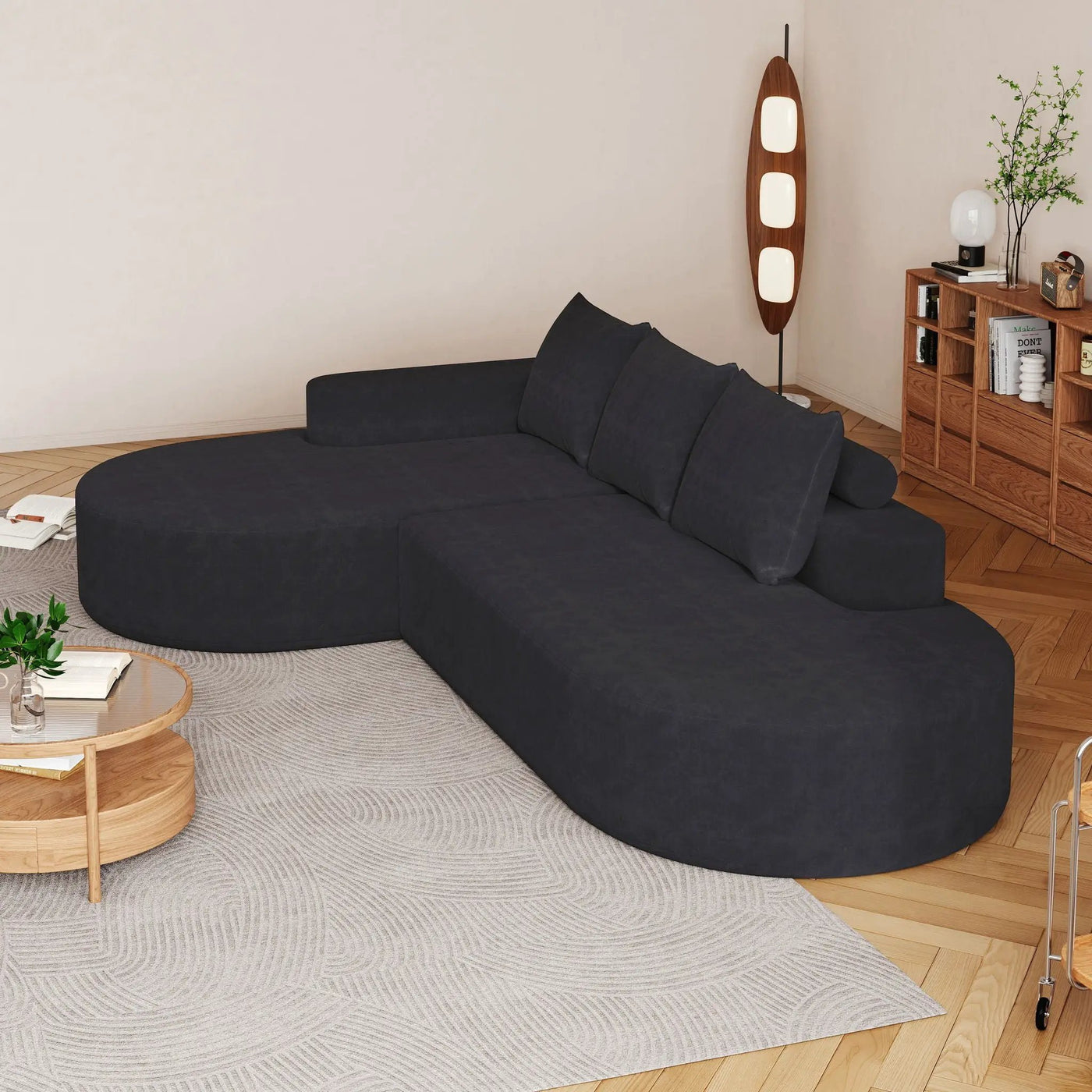 Modern Curved Sofa, L-Shaped Modular Sectional Set With 3 Pillows by HouseOfZazla