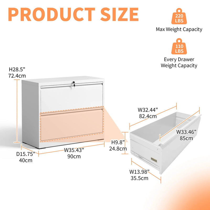Lateral File Cabinet 2 Drawer, Locking File Cabinet With Anti Tip Interlock, Heavy Duty Storage For Letter / Legal / A4 by HouseOfZazla