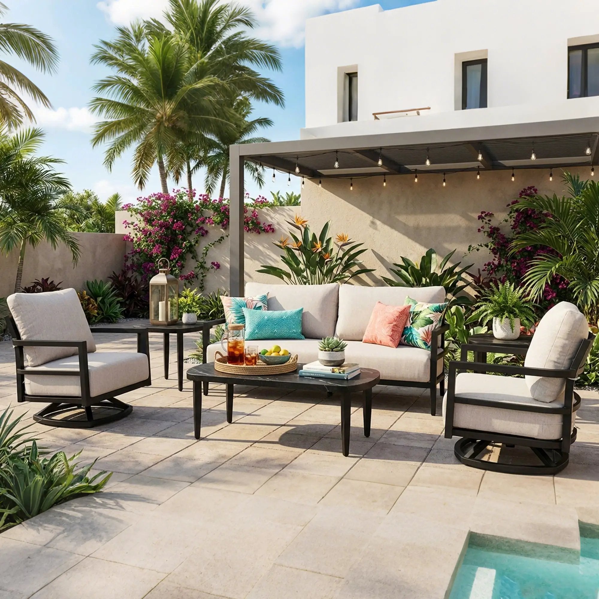6PC Outdoor Conversation Set with Swivel Club Chairs by HouseOfZazla