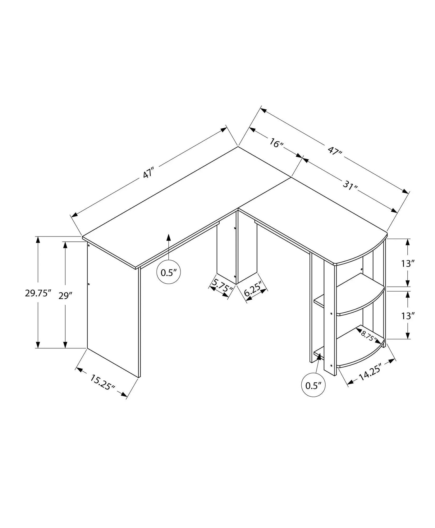 L-Shaped Corner Computer Desk with Storage Shelves by HouseOfZazla