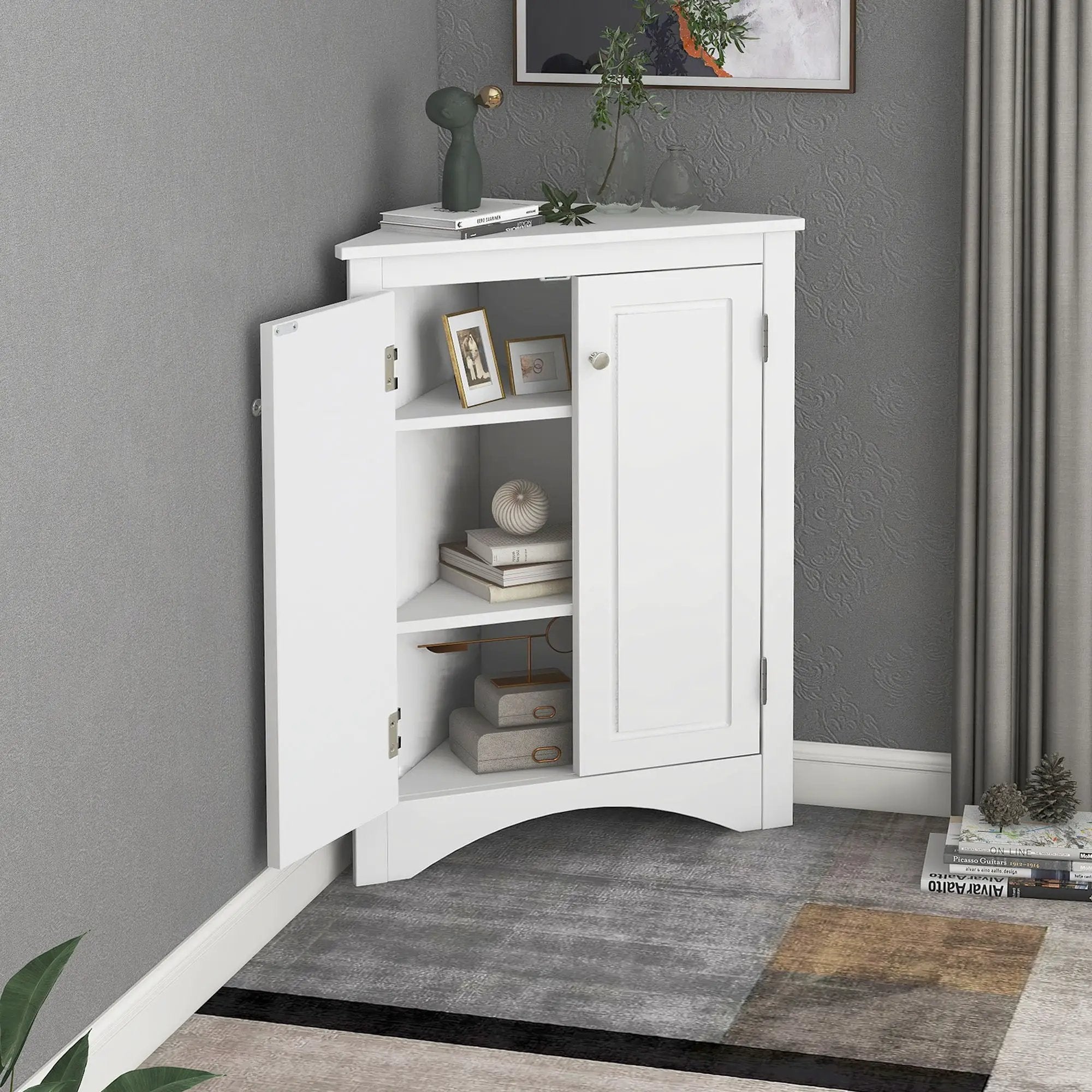 Triangle Bathroom Storage Cabinet With Adjustable Shelves, Freestanding Floor Cabinet For Home Kitchen by Unique Piece Furniture