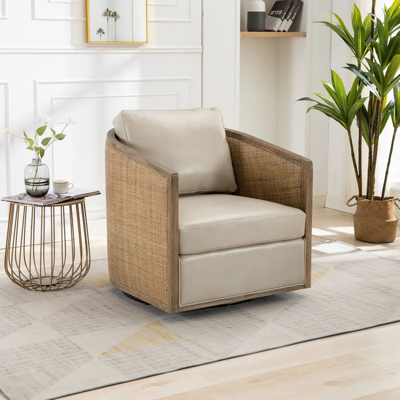Barrel, Comfy Round Accent Sofa Chair With 360 Degree Swivel, Leisure Arm by HouseOfZazla