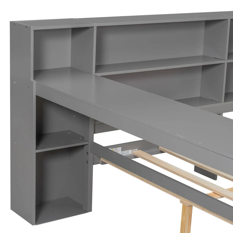 Platform Bed With Upholstered Headboard, Storage Shelves, Drawers, Charging Station, LED Lighting, Built In Desk by Unique Piece Furniture