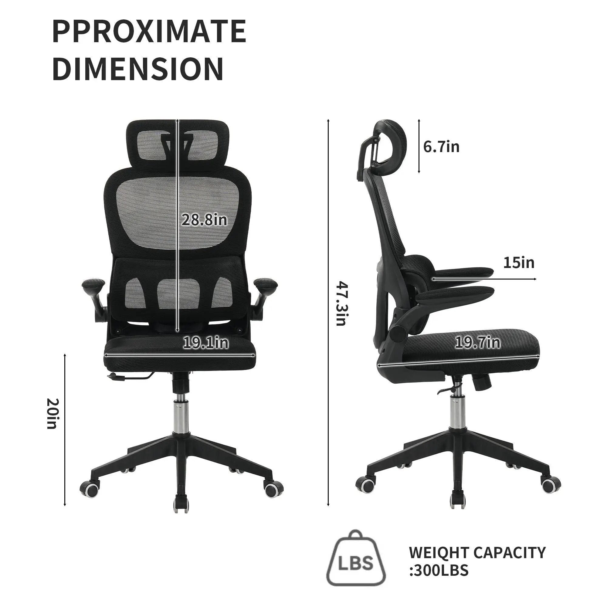 High Back Ergonomic Swivel Rolling Office Chair With Tilt Function, 3D Headrest, Lumbar Support - Black by Unique Piece Furniture