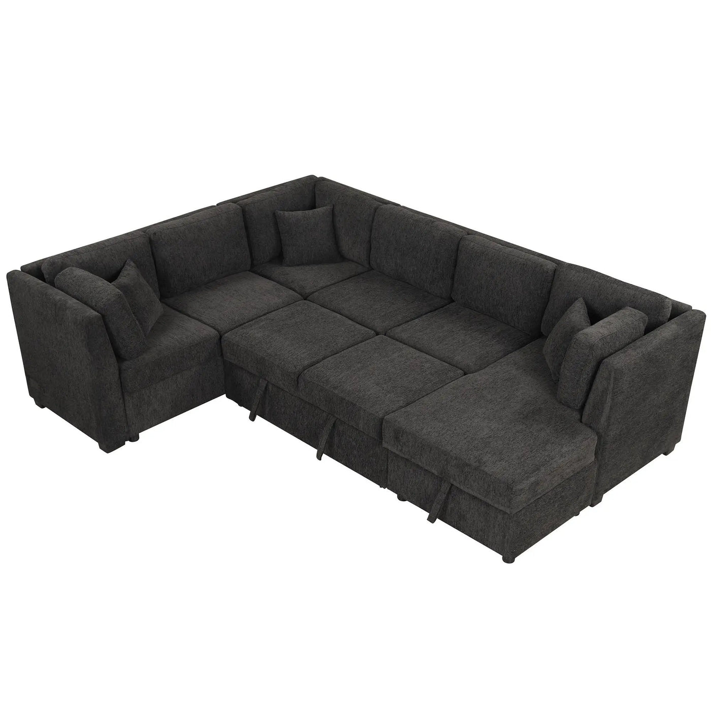 U-Shaped Sectional Sofa Pull Out Sofa Bed With Two USB Ports, Two Power Sockets, Three Back Pillows And A Storage Chaise For Living Room by HouseOfZazla