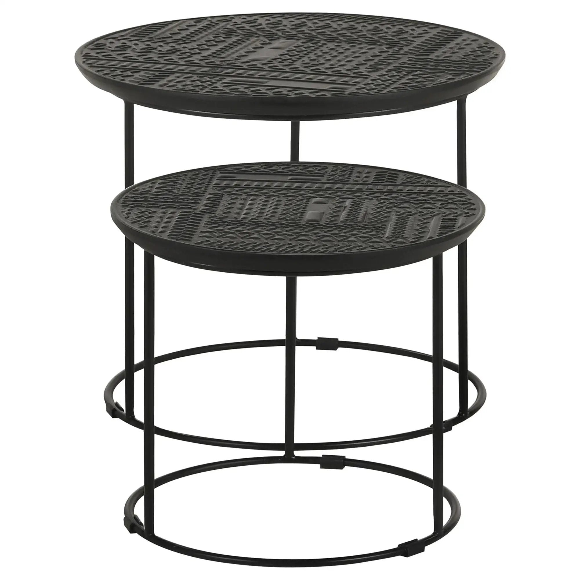 2 Piece Nesting Table With Embossed Tops And Base - Black by HouseOfZazla
