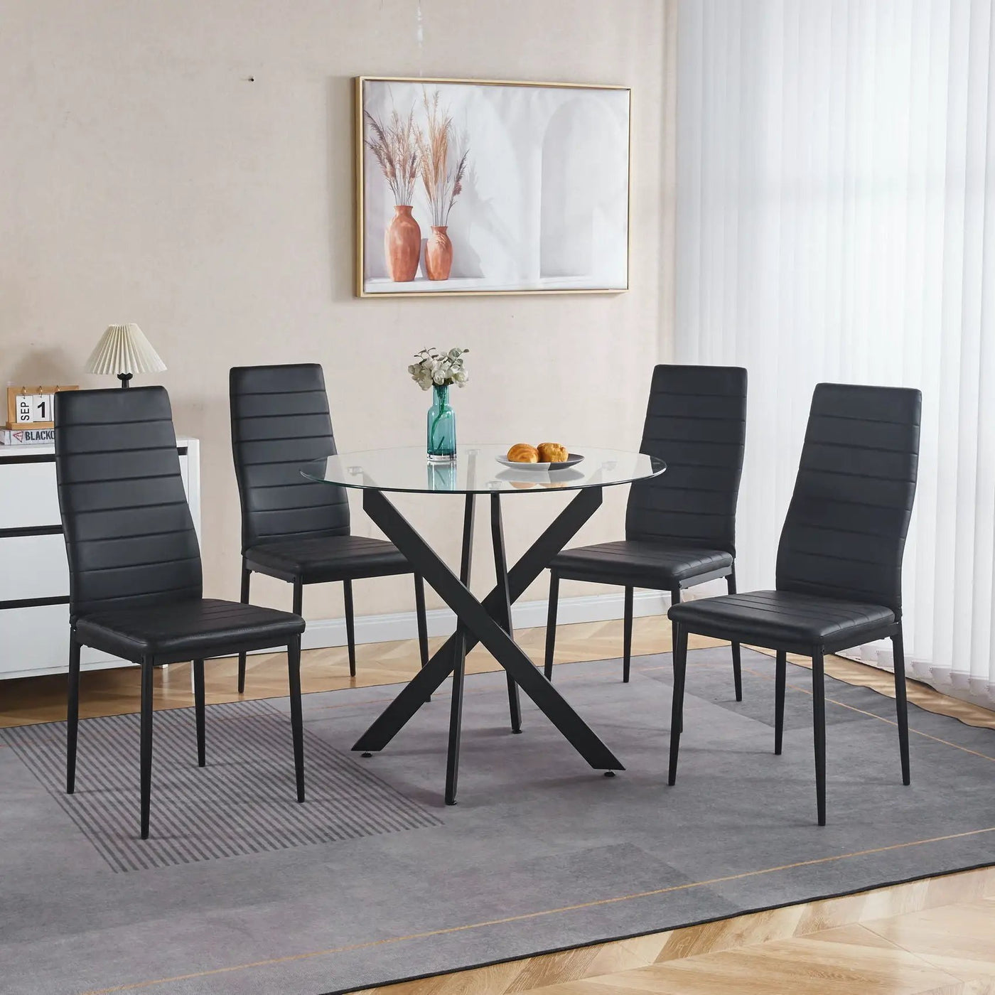 Dining Table With Cross Metal Leg And Tempered Glass, Modern Space Saving Kitchen Table For Living Room by HouseOfZazla