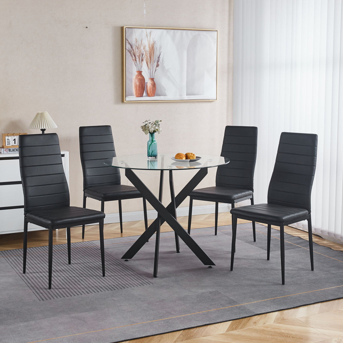 Dining Table With Cross Metal Leg And Tempered Glass, photo 9 of 32