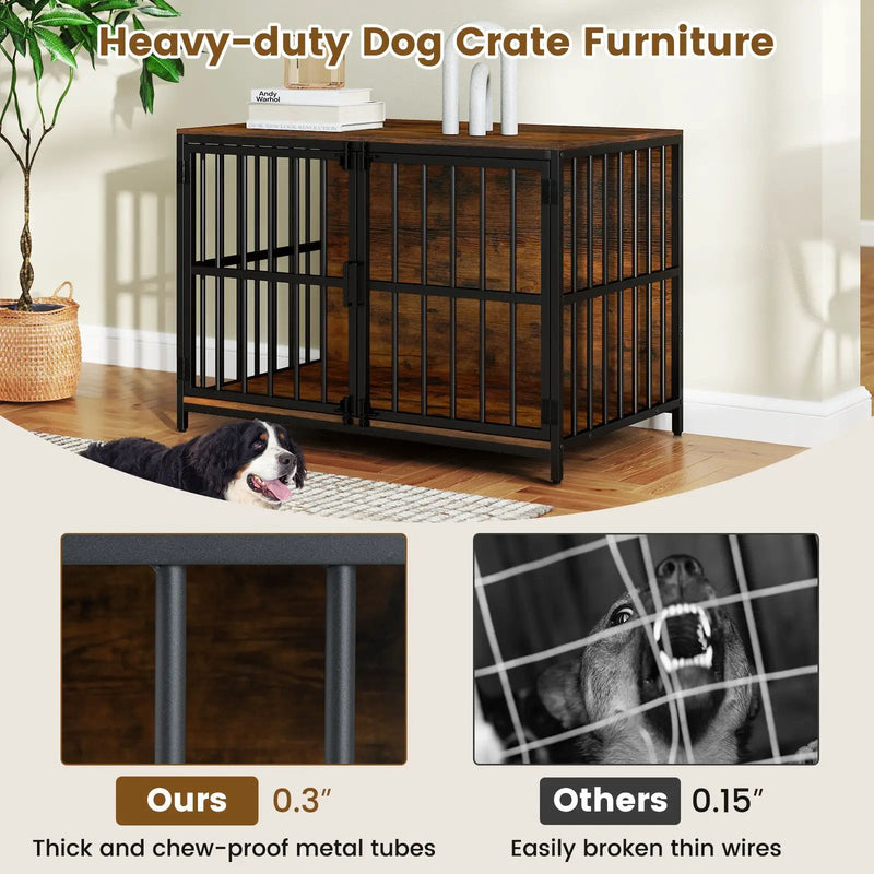 40 Inch Dog Crate Furniture Dog Kennel with Dual Lockable Double Doors by DirectDeals