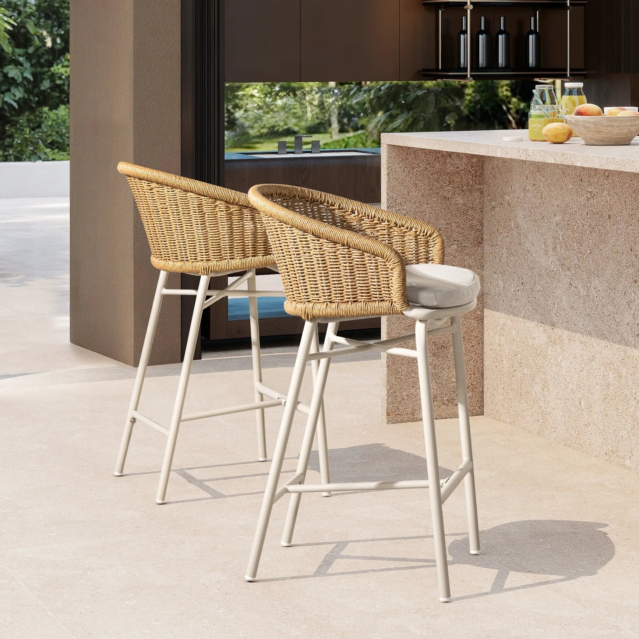 Santorini 28" Wicker Back Outdoor Bar Stool Set of 2 by HouseOfZazla