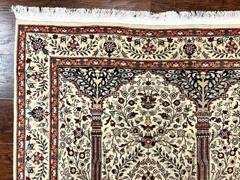 Pak Perisan Prayer Rug 4x6, Tree of LIfe Carpet, Handmade Vintage Wool Rug, Beige, Floral Vases by Jewel Rugs