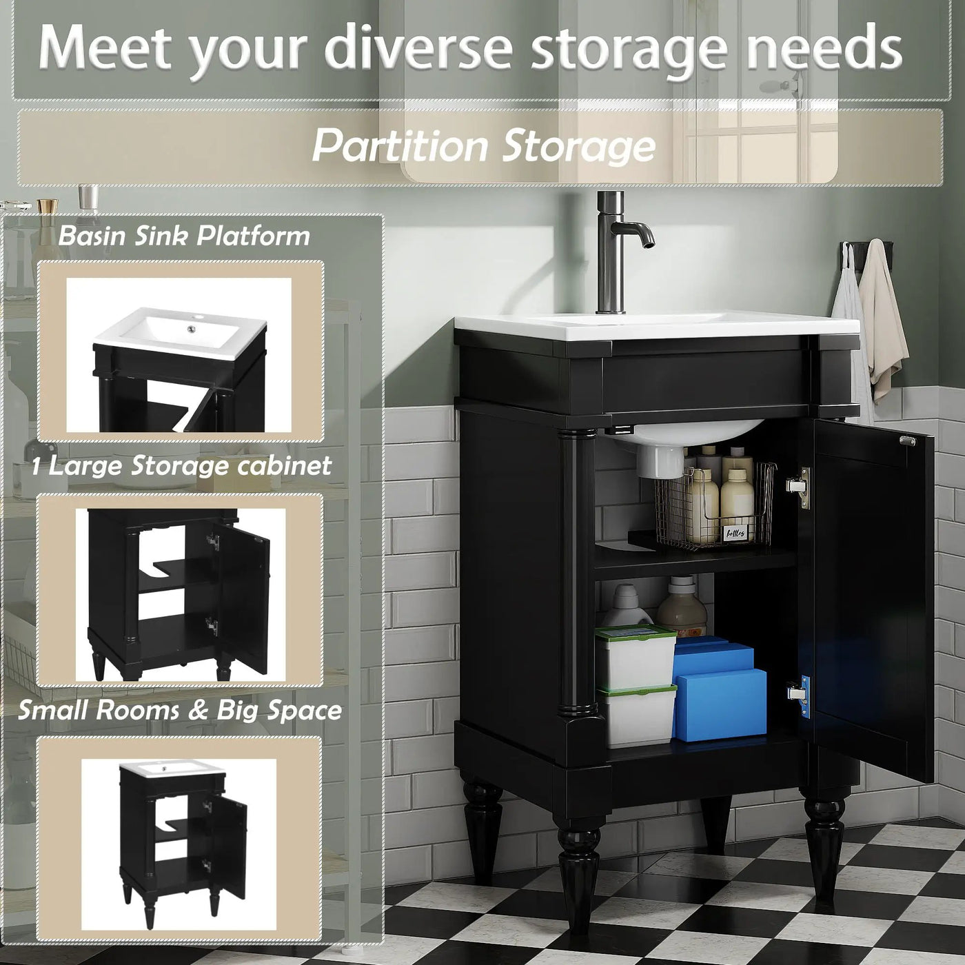 Bathroom Vanity With Sink, Storage Cabinet With Door, Drop In Sink, Compact Freestanding Design by Unique Piece Furniture