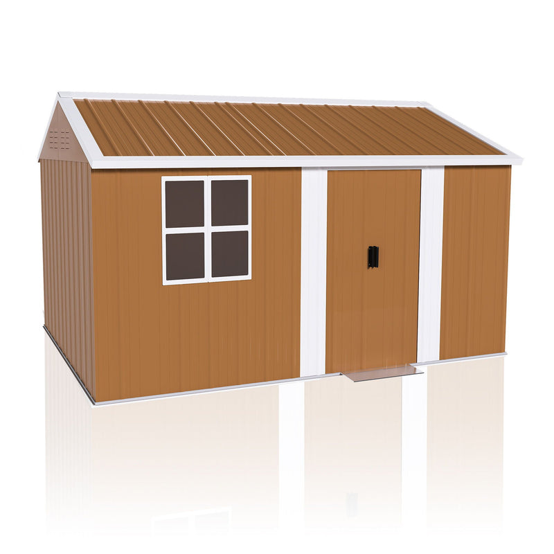 Storage Shed With Windows, Lockable Door & Ventilation For Backyard Tool Organization - Brown by HouseOfZazla