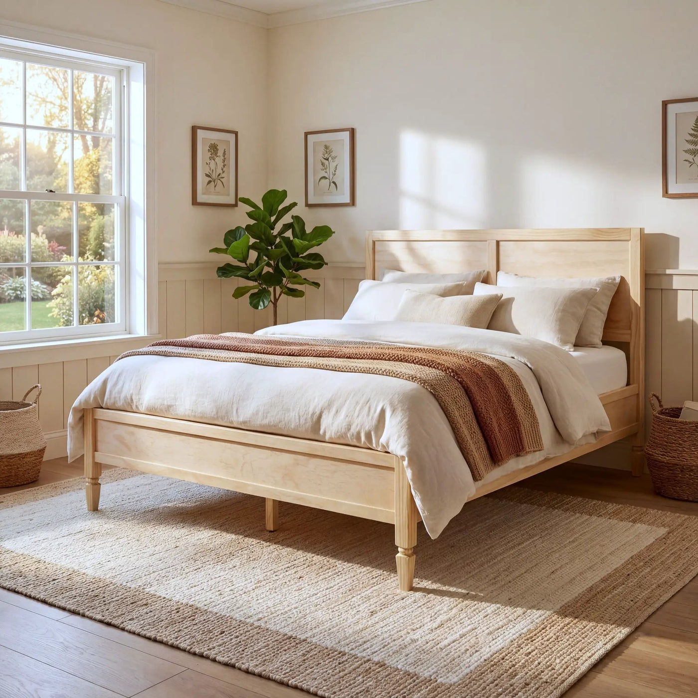 Queen Size Wood Platform Bed Frame with Classic Panel Headboard by HouseOfZazla
