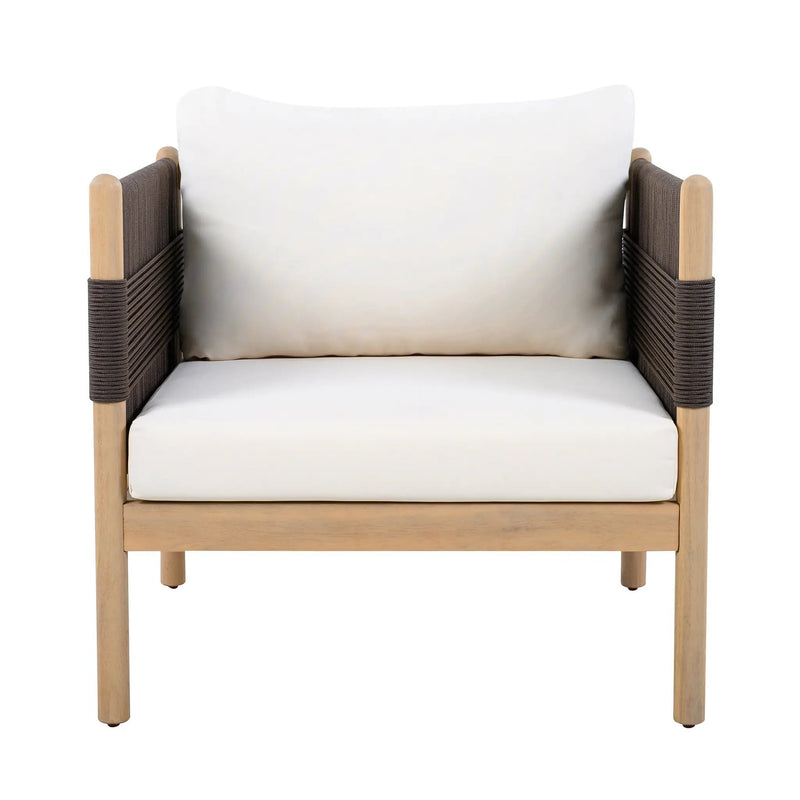 Outdoor Acacia Wood Club Chair with Diamond Rope Weave & Cushions, Light Teak by HouseOfZazla