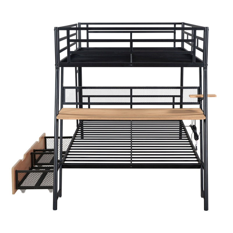 Full Size Bunk Bed With Built In Desk, Light, And 2 Drawers - Black by HouseOfZazla