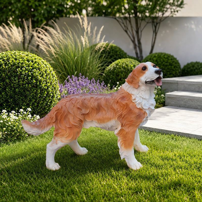Lifelike Hound Dog Statue, Realistic Resin Animal Figurine for Indoor Outdoor Garden Lawn Yard Home Decor, Art Craft Gift, Brown+White, photo 2 of 7
